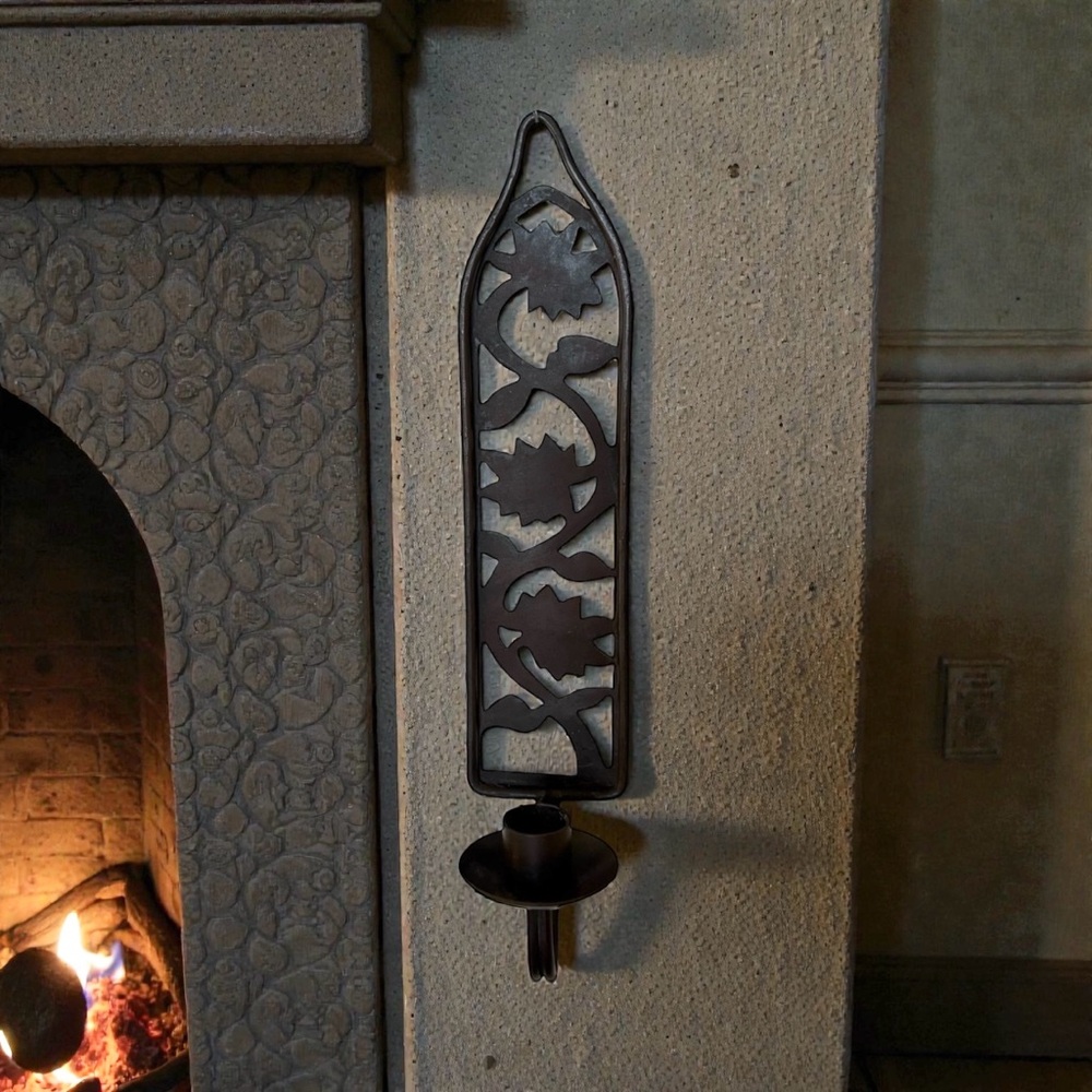 Ornate Black Metal Candle Holder Wall Sconce